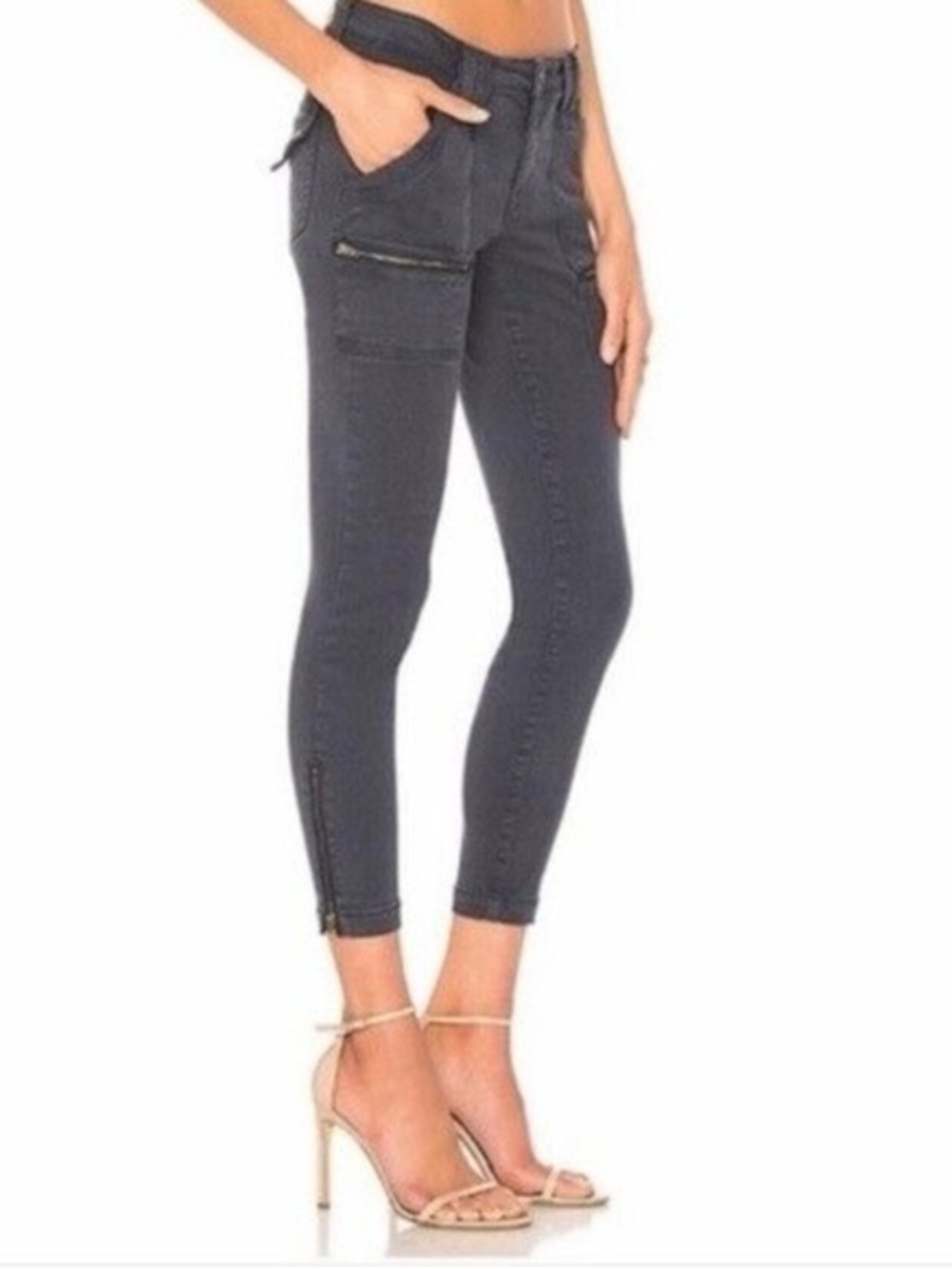 Pistola Topanga Cargo Zip Pocket and Hem Skinny Jeans in Charcoal Grey Sz 28